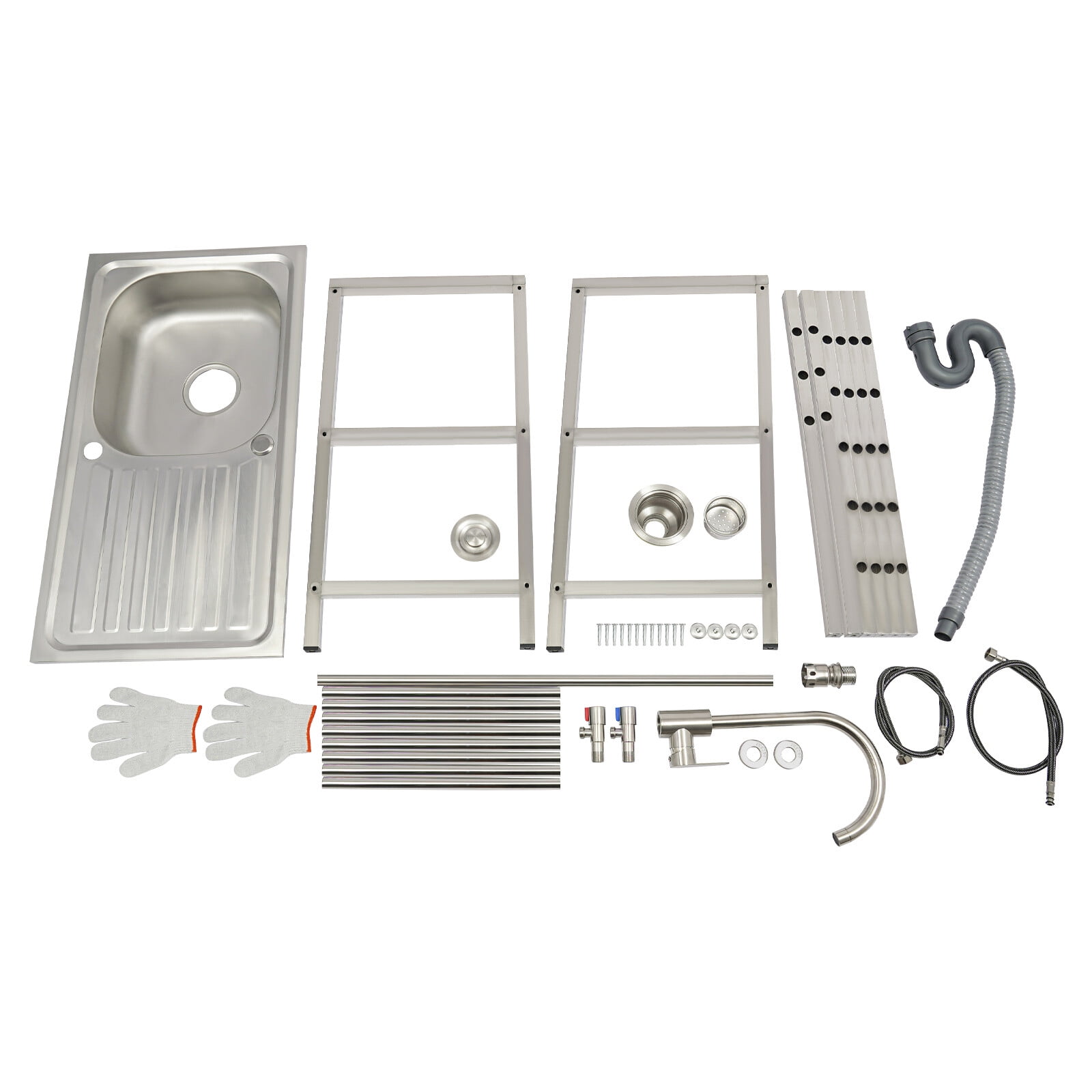 Outdoor Free Standing Sink Kitchen Utility Sink Set Stainless Steel Single Bowl Washing Hand Basin Station Commercial Prep Utility Sink for Restaurant Cafe Bar Hotel