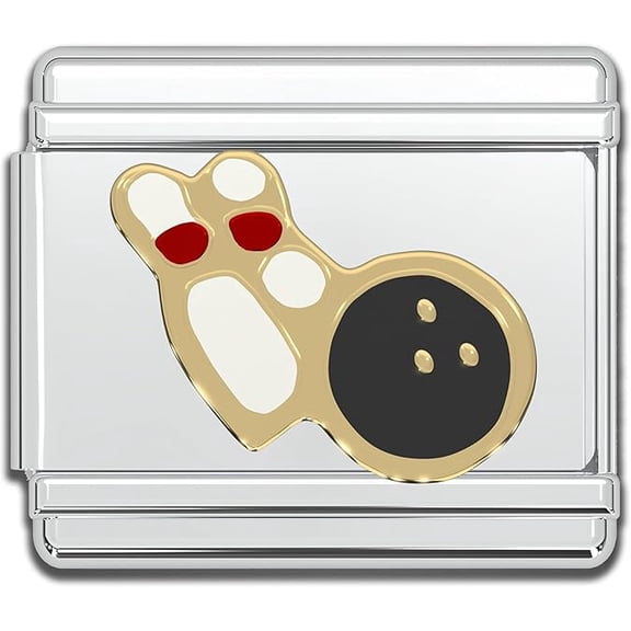 Fablinks Italian Bracelet Charms, 9mm Stainless Steel Charm Link for Women, Modular Jewelry Links for Men (Bowling)