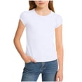 thumbnail image 3 of PWPSG Girls Back to School Shirts Kids Crewneck Tees Lightweight Summer Casual Shirts Solid Short Sleeve Tops for School & Daily Wear White 14-15 Years, 3 of 9