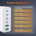 thumbnail image 4 of Bloque de cargador rápido USB C, 120 W GaN 6 puertos (6 x 20 W) tipo C PD cargador, enchufe adaptado, 4 of 7