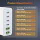 thumbnail image 4 of Bloque de cargador rápido USB C, 120 W GaN 6 puertos (6 x 20 W) tipo C PD cargador, enchufe adaptado, 4 of 7