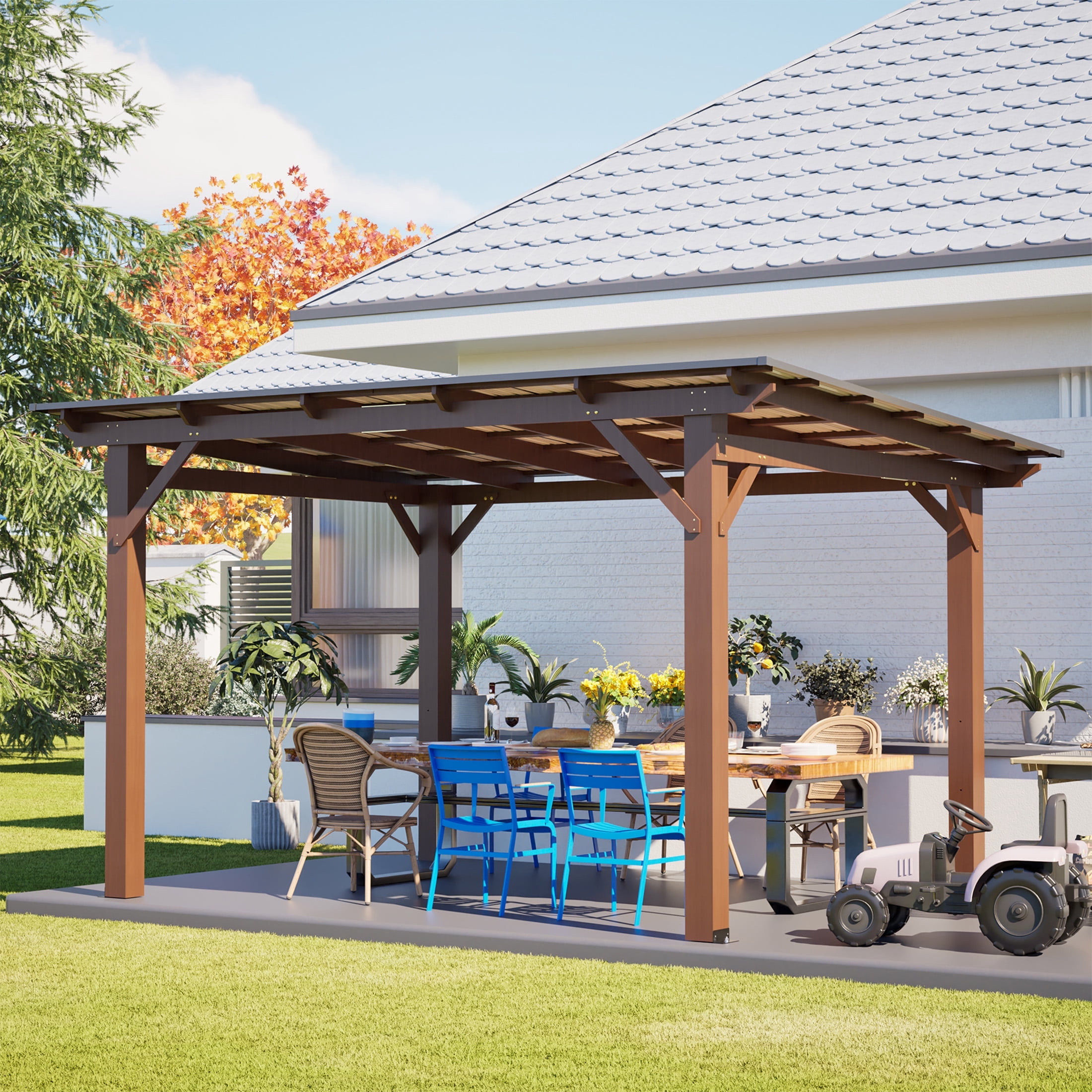 Sunjoy Pasadena 9x9 ft Cedar Framed Gazebo, Hardtop Wooden