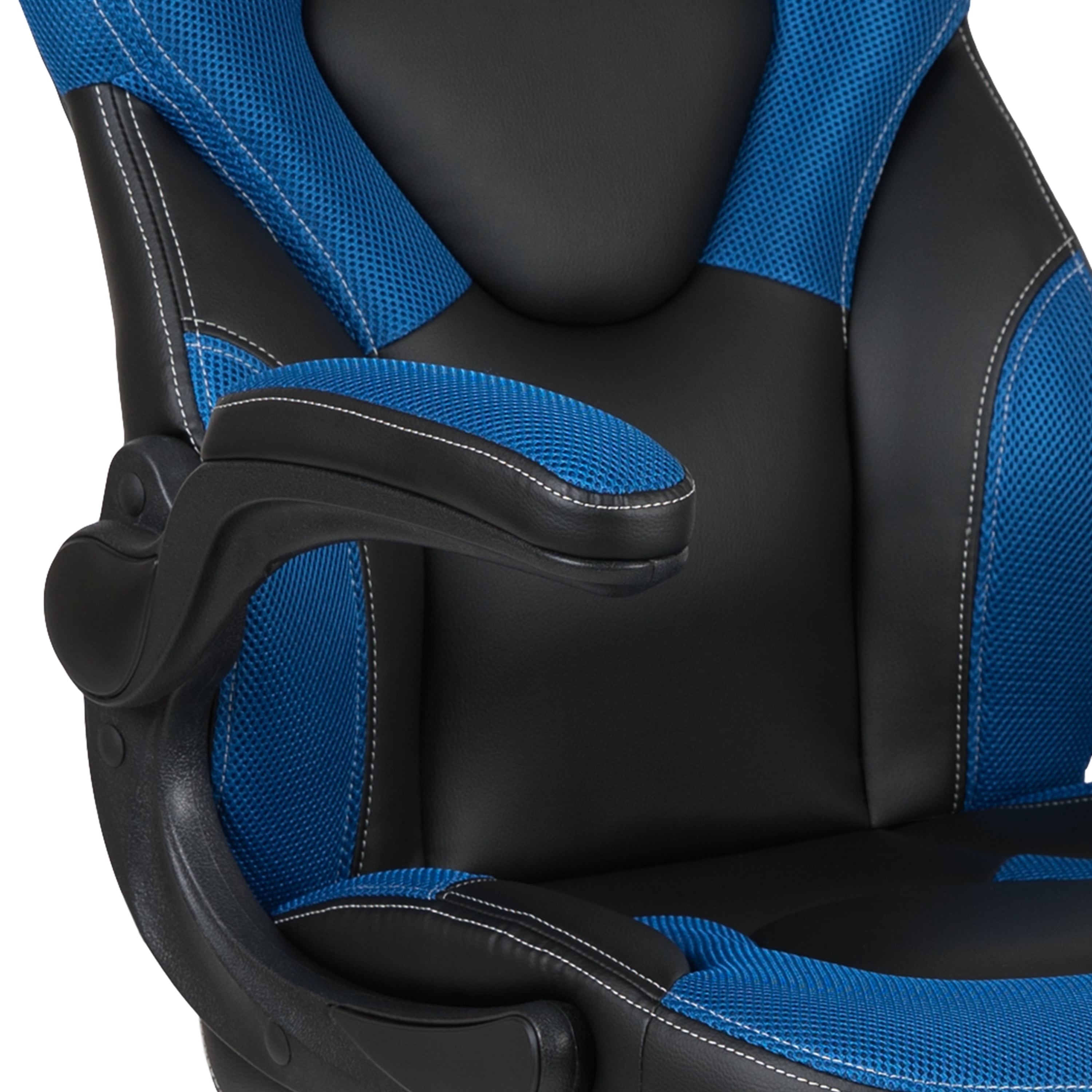BlackArc High Back Gaming Chair with Blue and Black Faux Leather Upholstery, Height Adjustable Swivel Seat & Padded Flip-Up Arms