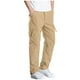 thumbnail image 5 of Pantalones largos de poliéster para hombre, de color liso, informales, con botones, cintura elástica y múltiples bolsillos., 5 of 9