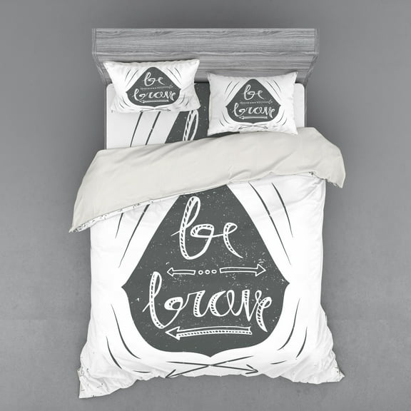 Ambesonne Saying Bedding Set 4 Pcs, Be Brave Slogan Arrows, Queen, Charcoal Grey and White