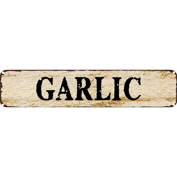 Vintage Tin Sign Retro Metal Wall Decor GARLIC Rustic Aluminum Plaque for Home,Bar,Kitchen,Garage,Man Cave 4x16 Inch