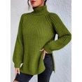 thumbnail image 3 of EYIIYE Chandail d'Automne Hiver pour Femmes à Manches Longues Col Roulé Tricoté chandail Couleur Unie Ourlet Fendu Long Tricoté Ample Décontracté Confortable, 3 of 8