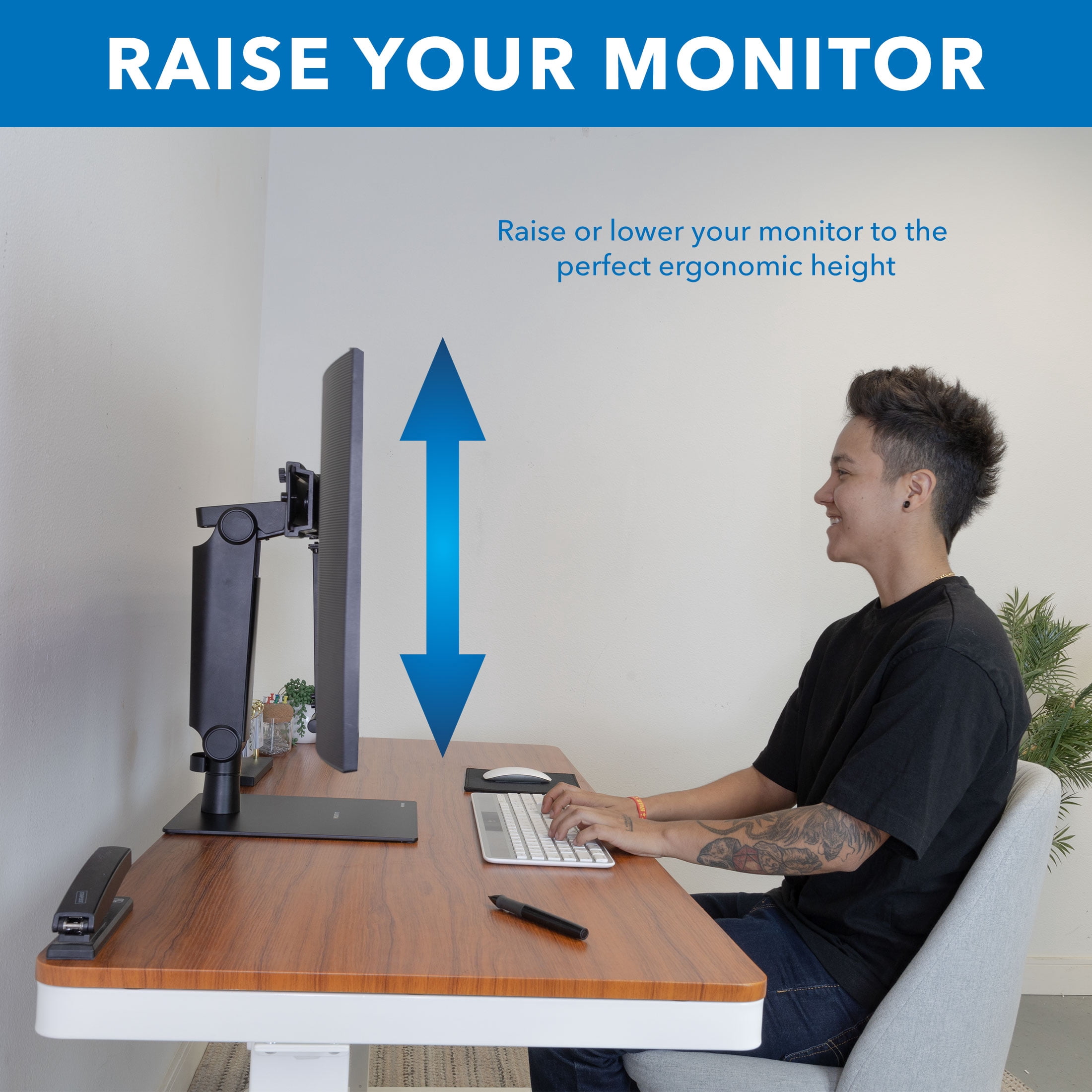 Mount-It! Freestanding Dual Monitor Arm With Height Adjustment, Fits 17" to 32" Screens, Full Motion
