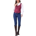thumbnail image 2 of Chaleco sin mangas de ante sintético para mujer Inspire Chic, con cordones, color rojo vino, ideal para fiestas, 2 of 5