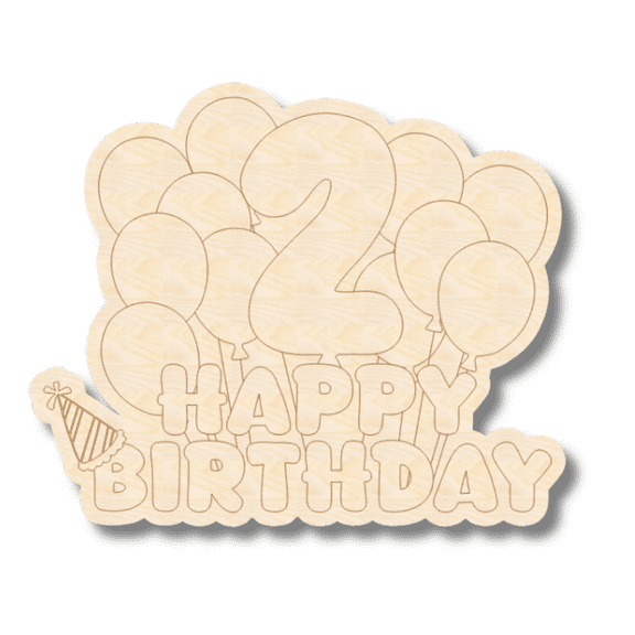 Unfinished Wood Etched 2nd Birthday Balloons Shape 3" / 1/4"