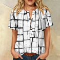thumbnail image 2 of Women's Artistic Floral & Abstract Print Henley Top - Short Sleeve Button Down Tunic Blouse with Pocket, Loose Fit Casual V-Neck Shirt for Summer Multicolor XL, 2 of 9