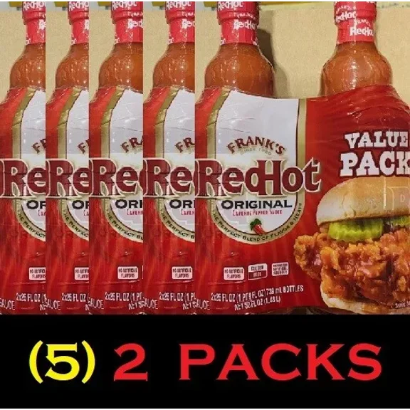 FRANKS RED HOT ORIGINAL Cayenne Pepper Sauce - ( 5 ) 2 PACKS - 25 oz Bottles