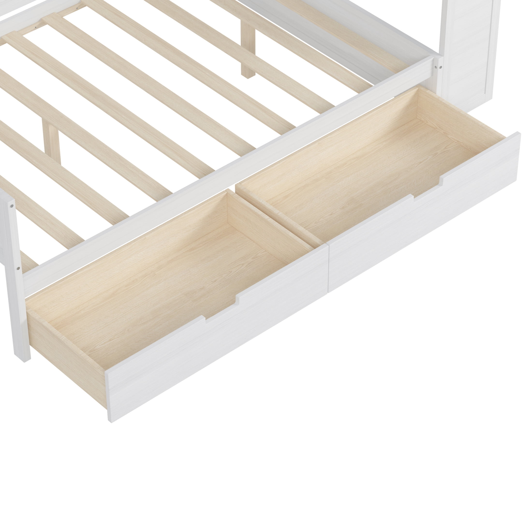 Noble House Full Size Daybed with Storage Shelves, 2 Drawers and Study Desk, Antique White