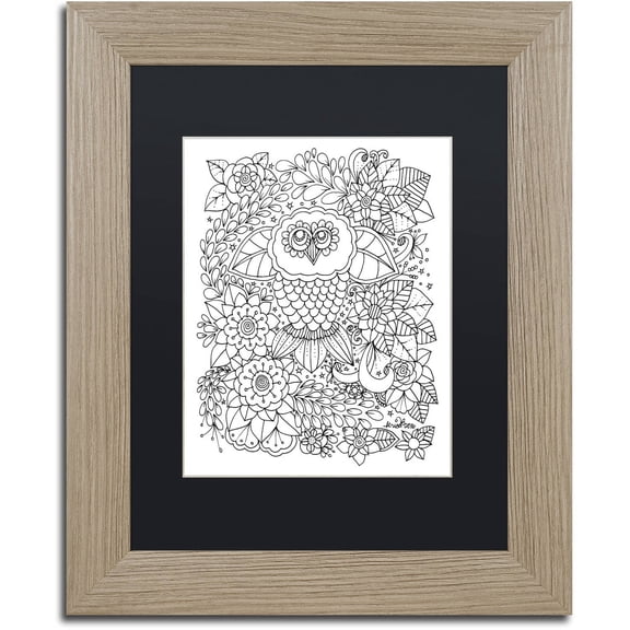 Trademark Fine Art "Owl 2" Canvas Art by KCDoodleArt Black Matte, Birch Frame