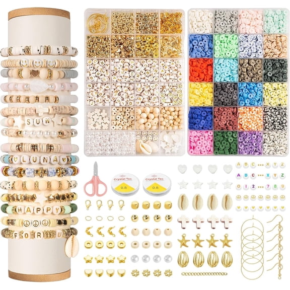 Bracelet Making Kit, 7200pcs Clay Beads for Jewelry Making, Round Letter Beads with Charm and Elastic Strings, Friendship Bracelets Holiday Gifts for Girls Adults