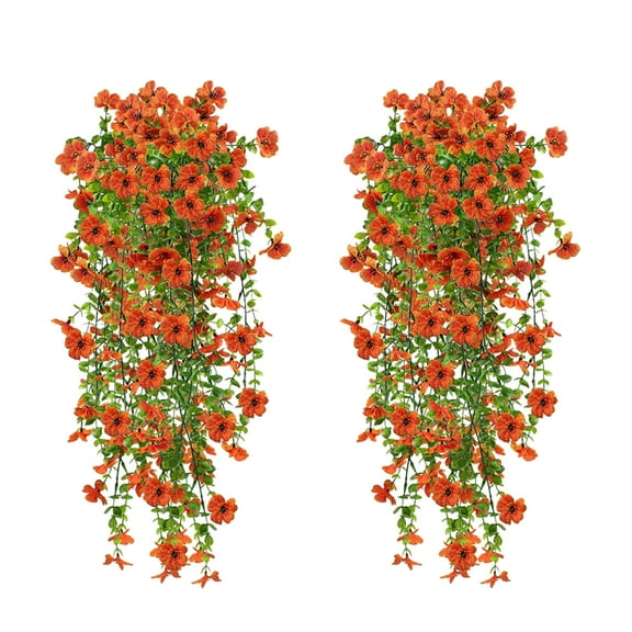 2 Pack Faux Silk Daisy Artificial Hanging Flowers Plants Look Real UV Resistant Outdoor for Home Indoor Planter Porch Garden Yard Fall Decor(Orange)