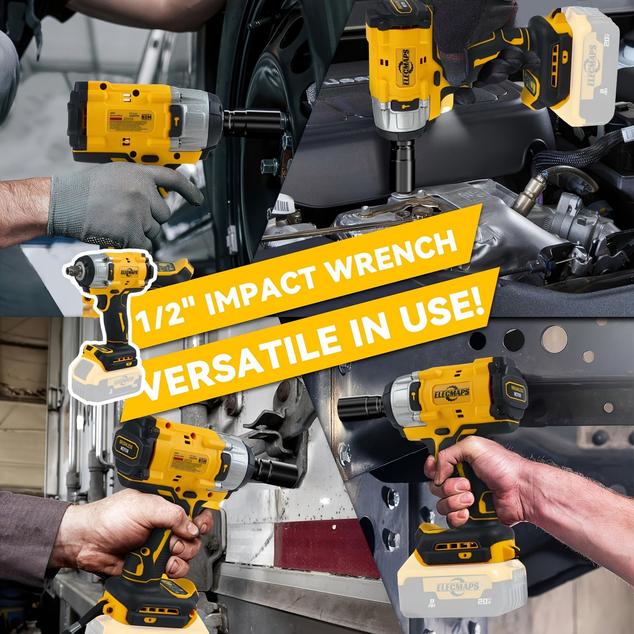 ELECMAPS Power Impact Wrench 1/2" 430N.m for Vehicle Maintenance & Home Repair, Compatible with Dewalt 20V Battery (Battery Not Included)
