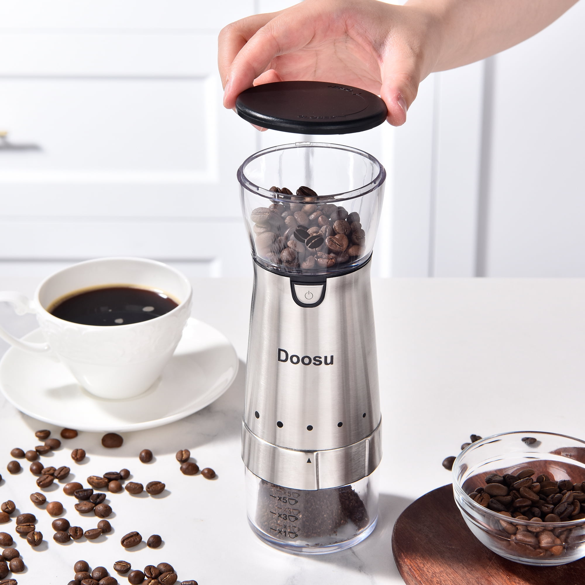 Doosu Stainless Steel Electric Coffee Grinder - Adjustable Settings, Easy to Clean, Compact Design