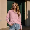 thumbnail image 5 of Button Down Shirt for Women Casual Long Sleeve Oversize Fit with Pocketl Pink, 5 of 7