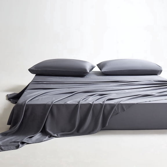 AMONOL Bamboo Sheets Queen Set 4-Piece - Viscose Thermoregulatory Absorbent Bedding with 18-Inch Deep Pocket(Bark Gray)