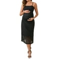 thumbnail image 2 of INSPIRE CHIC Women Mesh Maternity Dress Ruched Side Bodycon Spaghetti Strap Long Cami Pregnancy Dresses Wedding Cocktail Party 2025 Black L, 2 of 6
