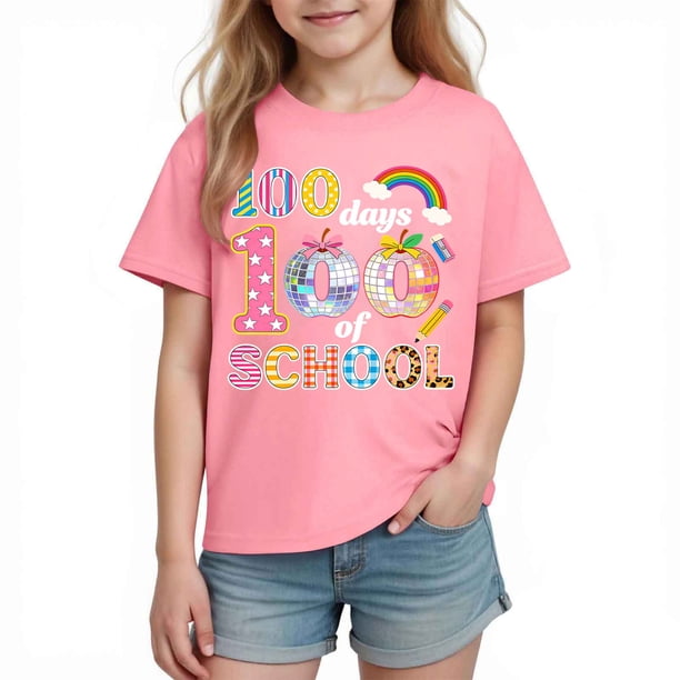 Camiseta Gráfica de Manga Corta Linda para Niños Niños Niñas, Temporada Escolar Impresión Tee Vestir de Verano Casual