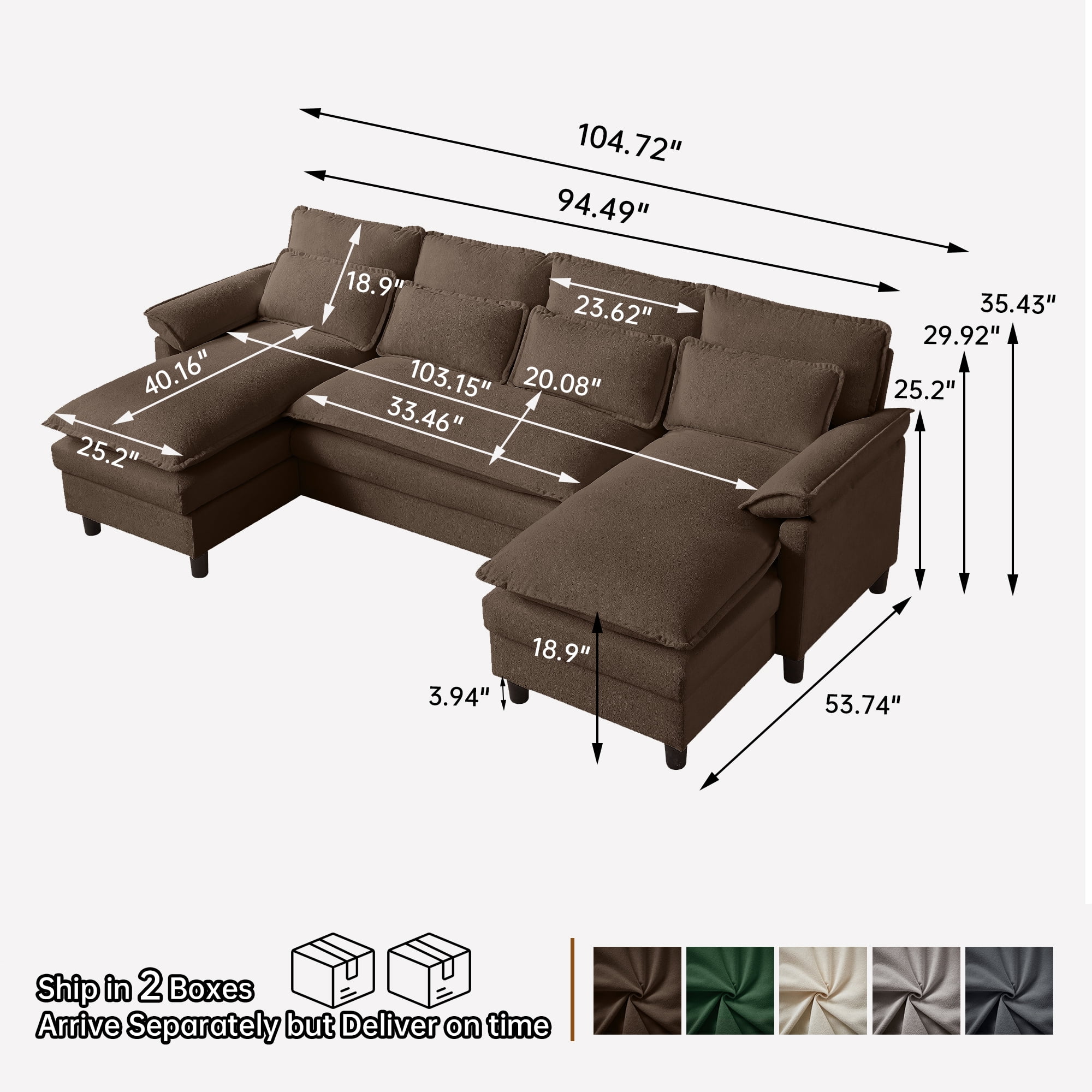 Pingliang Home Oversized U Shaped Couch,4 Seat Sectional Sofa with 4 Pillows,Upholstered Symmetrical Cloud Couch with Double Chaise,Wrap Around Sofa Modular sofa for Living Room Apartment Office