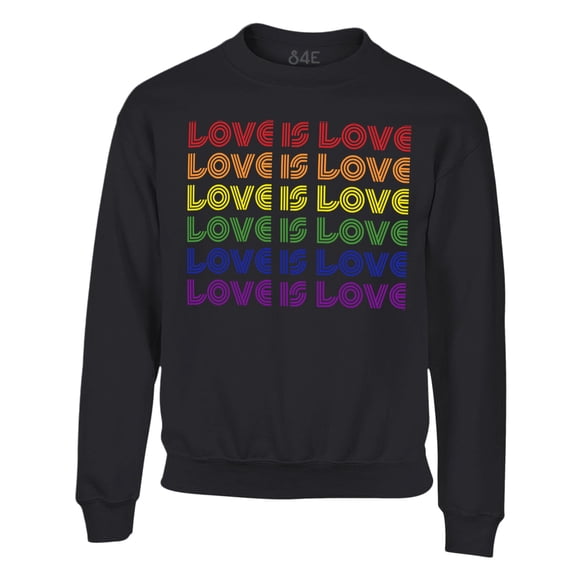 S4E Men's Love is Love Rainbow Gay Pride Crewneck Sweatshirt X-Large Black