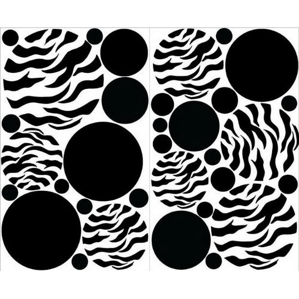 Black Zebra Print Dot Wall Decals Stickers / Zebra Stripped Dots