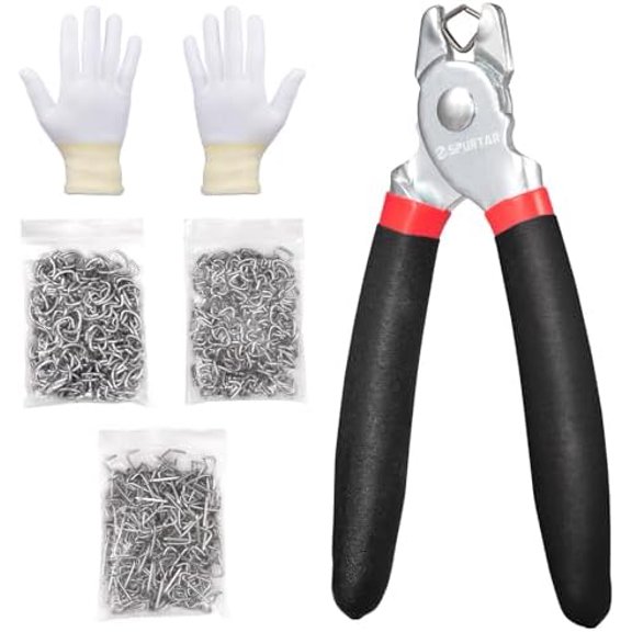 Koldwater Straight Hog Ring Pliers Kit with 360pcs 3/4" 1/2" 3/8" Hog Rings | Spring-Loaded A3 Steel for Upholstery Fencing Animal Pet Cages Crafts Bagging Netting Traps DIY
