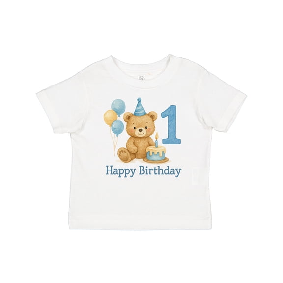 Inktastic 1st Birthday Bear with Cake and Balloons Boys or Girls Baby T-Shirt