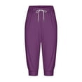 thumbnail image 4 of Womens Cropped Pants Women's Casual Elastic Tie Waist Loose Long Pants With Pocket Capris Summer Sale Purple M, 4 of 6