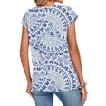 thumbnail image 4 of ASDFVBKG Cap Sleeve Blouses for Women Comfy Crew Neck Blouses Trendy Vintage Floral Prints Relaxed Fit Loose Fit Outfits Blue L, 4 of 5