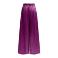thumbnail image 2 of Olyvenn Women's High Elastic Waist Straight Wide Leg Pants Sequin Bling High Cut Casual Loose Pleated Party Night Out Club Wear Long Pants Purple L, 2 of 9