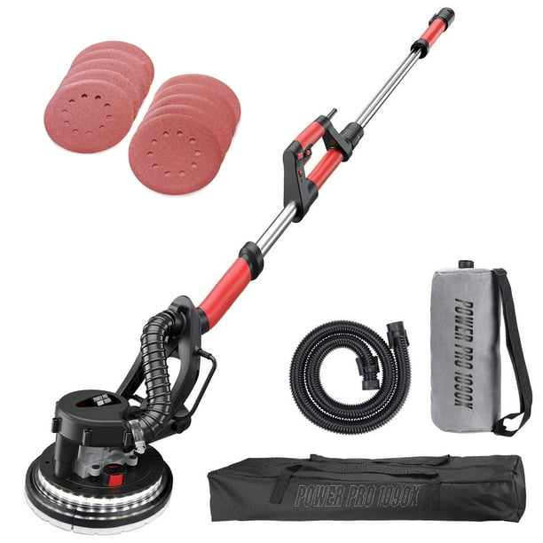 POWER PRO 1090X Electric Drywall Sander Variable Speed 500 1800RPM 800W with Automatic Vacuum System for Dust Absorption LED Light and Carry Bag