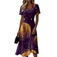 thumbnail image 2 of Halloween Dresses for Women Witch Hat Short Sleeve Ghost Casual Wrap Dresses Pumpkin V Neck Cute Wedding Guest Dress S, 2 of 5