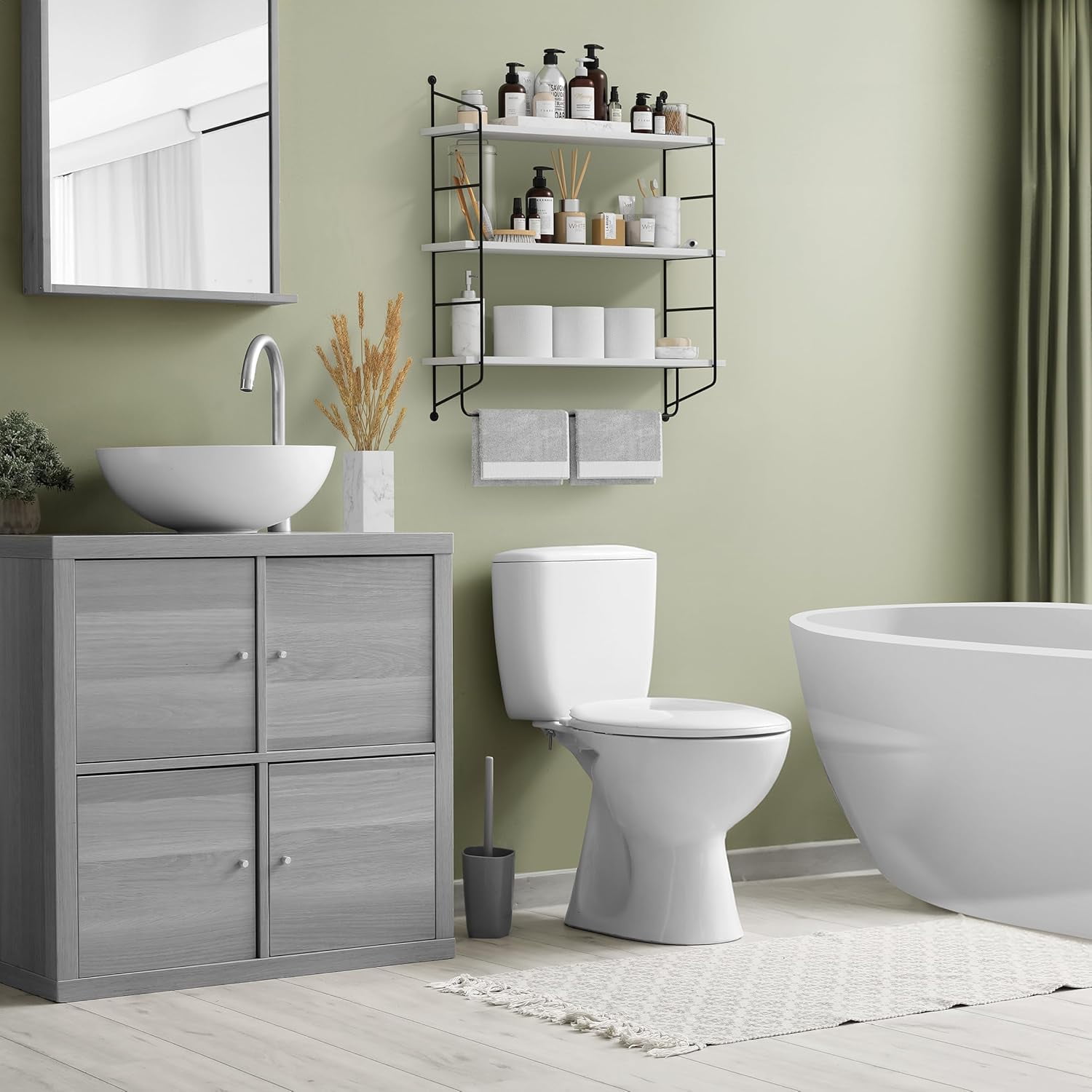 Sorbus 3-Tier Floating Bathroom Shelves for Wall - Wood Wall Storage for Towels, Over The Toilet Storage Cabinet, Gaming Floating Shelves, Bathroom Accessories, and Home Decor (White)