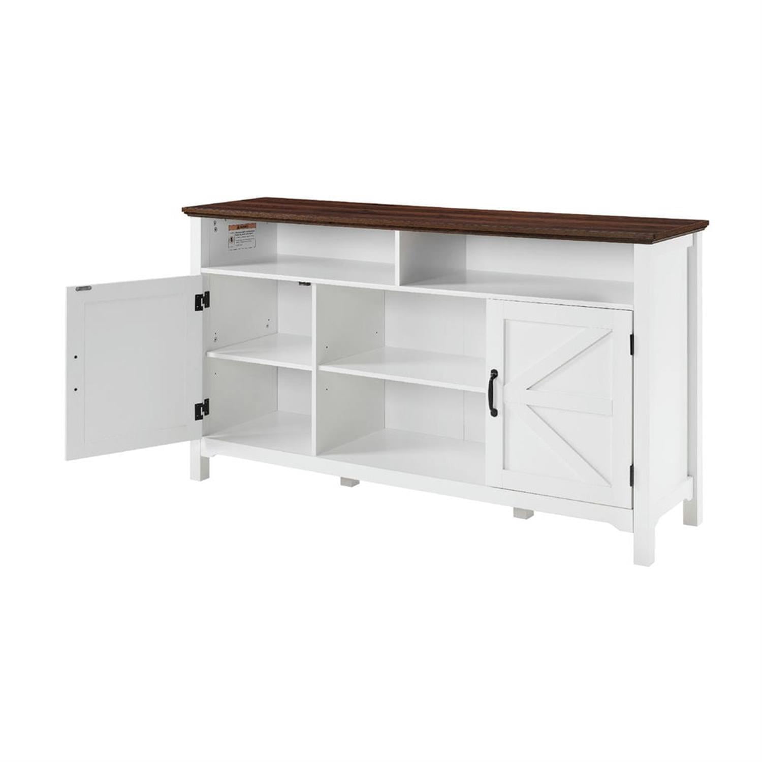 Demi Bonn Farmhouse Sideboard Buffet Cabinet with Hinged Barn Doors, 58" Large Kitchen Storage Cabinet with Adjustable Shelves for Dining Room, Living Room, Enterway, White