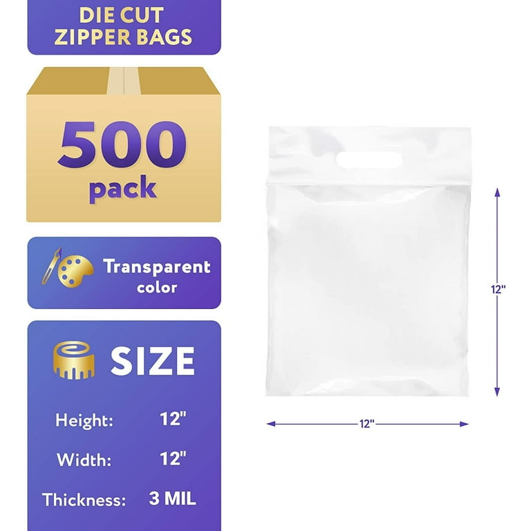 12 x 12 3 Mil Clear Zipper Locking Handle Bags