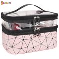 thumbnail image 2 of Spencer Makeup Bag, Leather Double Layer Large Makeup Organizer Bag, Travel Accessories Dorm Room Essentials Toiletry Bag for Women, Portable Cosmetic Bag Makeup Case "Pink", 2 of 8