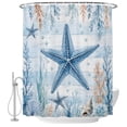 Blue Starfish Shower Curtain Set with Hooks, Nautical Coastal Shell ...