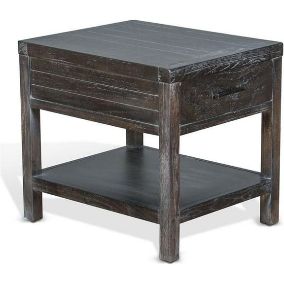 Pemberly Row 22" Transitional Mindi Wood End Table in Dark Brown
