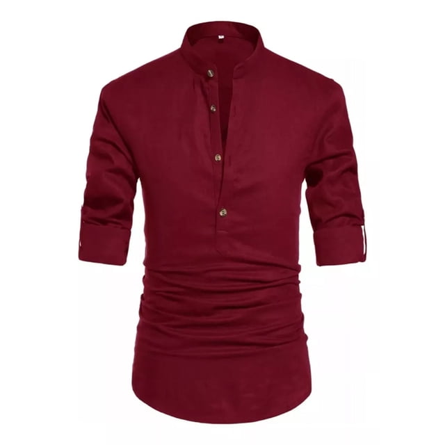 Camisa Cuello Mao Manta Hombre Casual Slim Fit Manga Larga