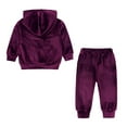 thumbnail image 3 of Abcomgle Girls Two Piece Sets Size 7-8 Velour Full Zip Long Sleeve Girls Zip Up Hoodie and Fluffy Jogger Winter Girls' Clothing Sets,7-8 Years Purple, 3 of 4