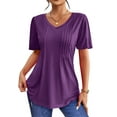 thumbnail image 2 of Fantaslook Blouses for Women Dressy Casual V Neck Pleated Tunic Tops Summer Short Sleeve Boho Shirts, 2 of 8