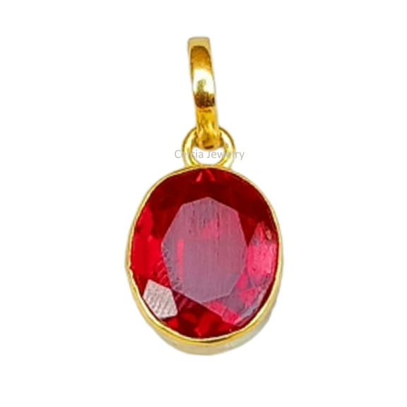 Real 925 Sterling Silver Pendant For Women Men, Genuine Garnet Red Gemstone Unique Yellow Gold Vermeil January Birthstone Pendant