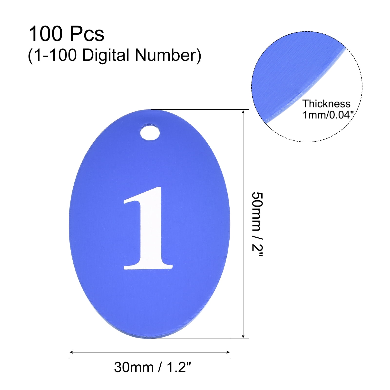 Uxcell Oval Number Tags Key Tag with Ring, 1-100 Numbered Blue ID Tag for Coding, Decoration, Pack of 100