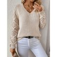 thumbnail image 2 of NMMUED Sweaters for Women Pullover Sweaters for Women V Neck Sweaters for Women Knit Sweater for Women, Beige L, 2 of 9