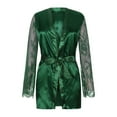 thumbnail image 4 of TFEOQRY Night Robe for Women Sexy Lace Tie Nightgown Long Sleeved Sleepwear Pajamas Robe Green, 4 of 8