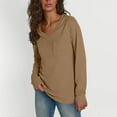 thumbnail image 4 of Women Long Sleeve Thermal Tops Fleece Cotton V Neck Pullover Sweater Basic Sweatshirt with Chest Pocket (L, Khaki), 4 of 7